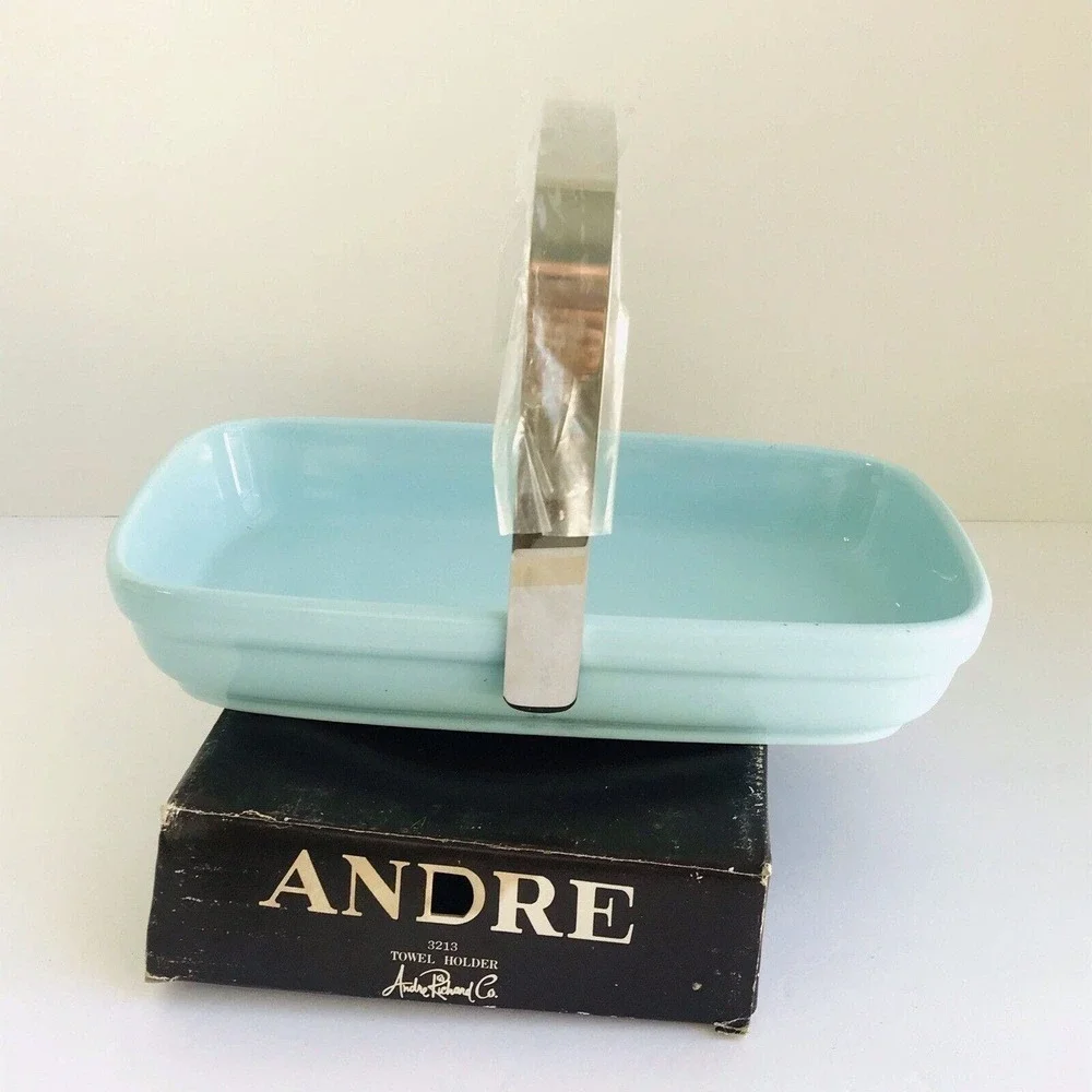 NIB Vintage Andre Richard Towel Holder In Blue With SS Handle Made Japan RARE